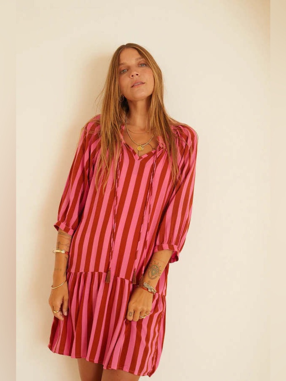 Natalie Martin Stevie dress thick stripe pulgia pink